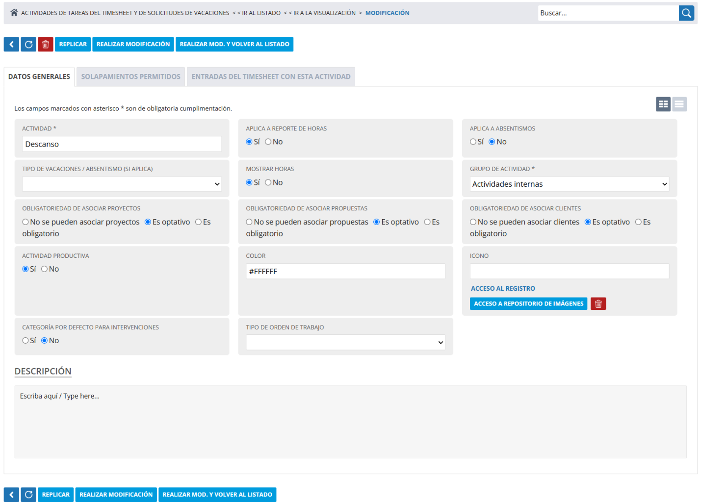 Gestor de actividades de tareas y vacaciones