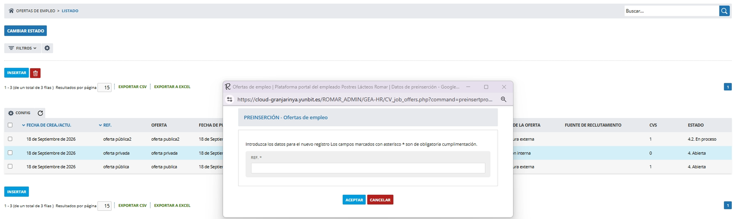 Listado de ofertas de empleo
