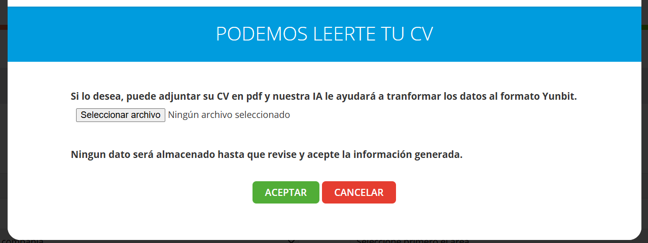 Ventana para leer el CV con IA