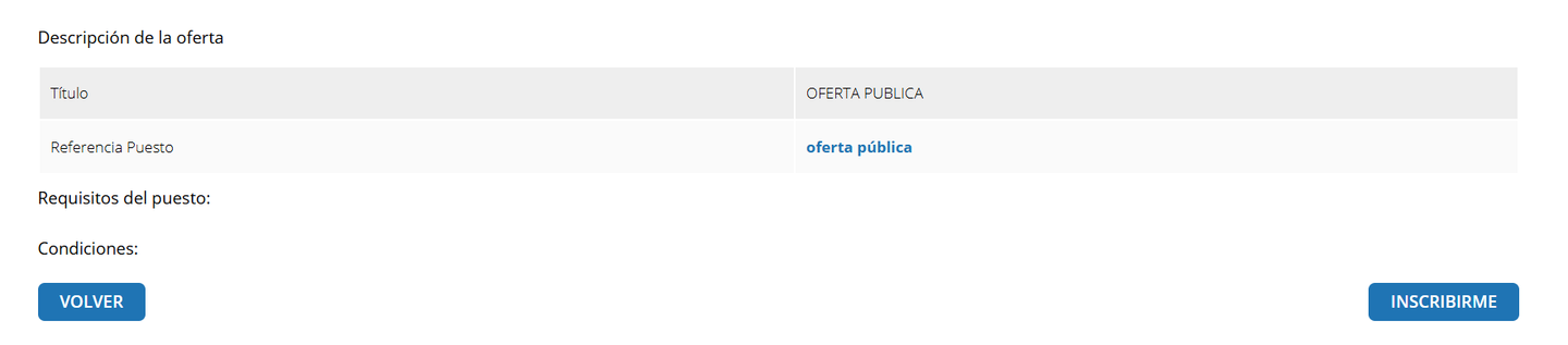 Detalle de una oferta en el portal de empleo