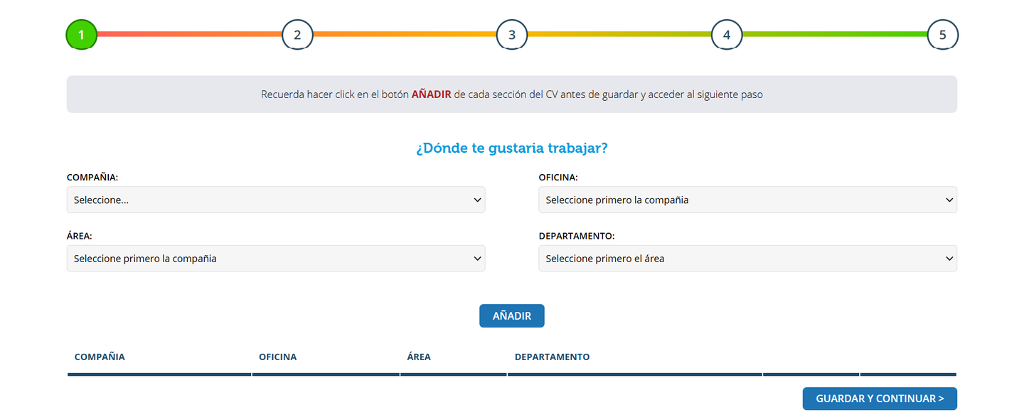 Formulario del CV, paso 1