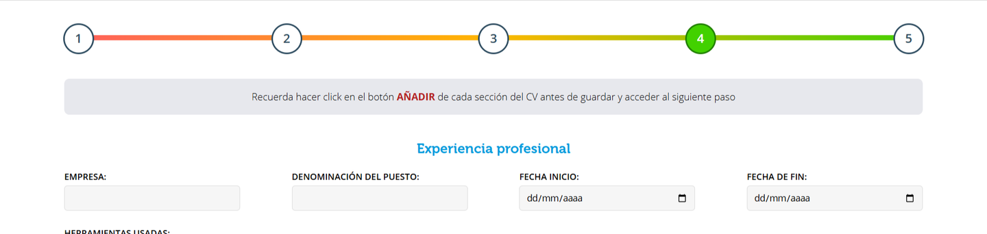 Formulario del CV, paso 4
