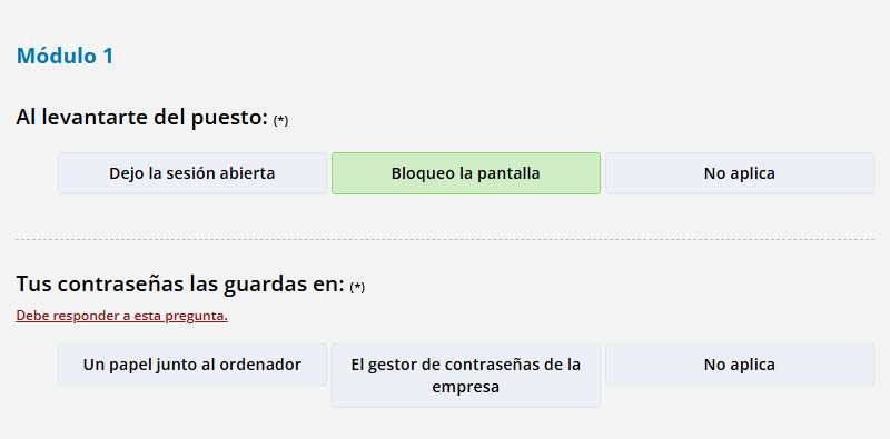 Encuesta sin paginación con el aviso de pregunta obligatoria sin responder