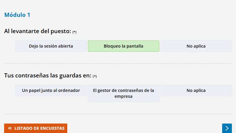 Encuesta paginada por bloque: una página por bloque con el botón Siguiente